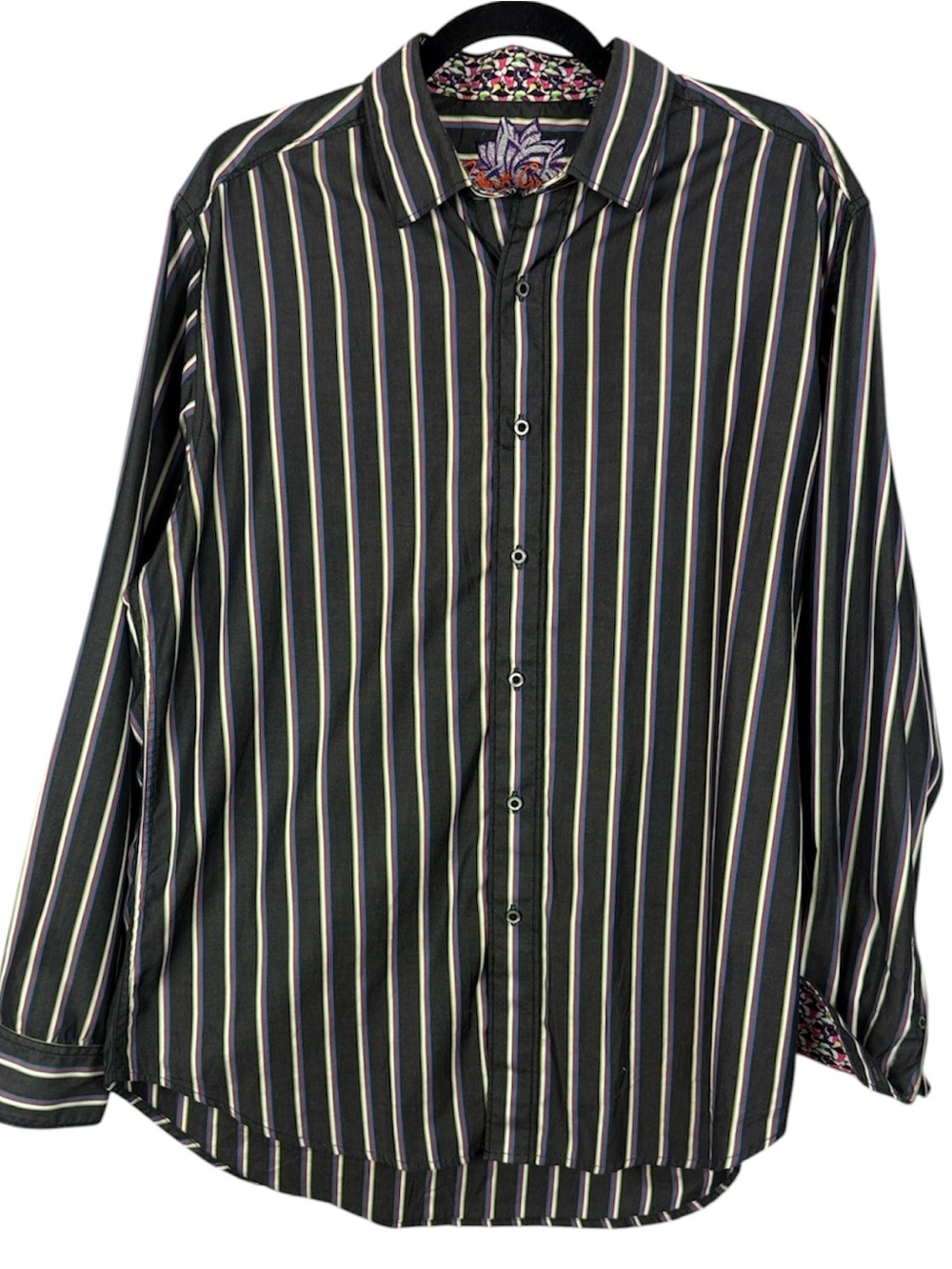 Robert Graham Striped Button Down Shirt Men's Large Flip Cuff Cotton Multicolor